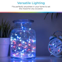 Enbrighten Basics LED Color Changing Fairy String Lights, 60 Lights, 20ft., White