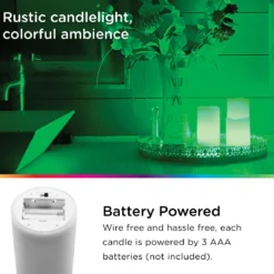 Enbrighten Battery Operated Color-Changing Flameless Flickering LED Candles, 3 Piece Set