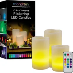 Enbrighten Battery Operated Color-Changing Flameless Flickering LED Candles, 3 Piece Set