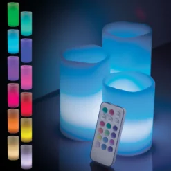 Enbrighten Battery Operated Color-Changing Flameless Flickering LED Candles, 3 Piece Set
