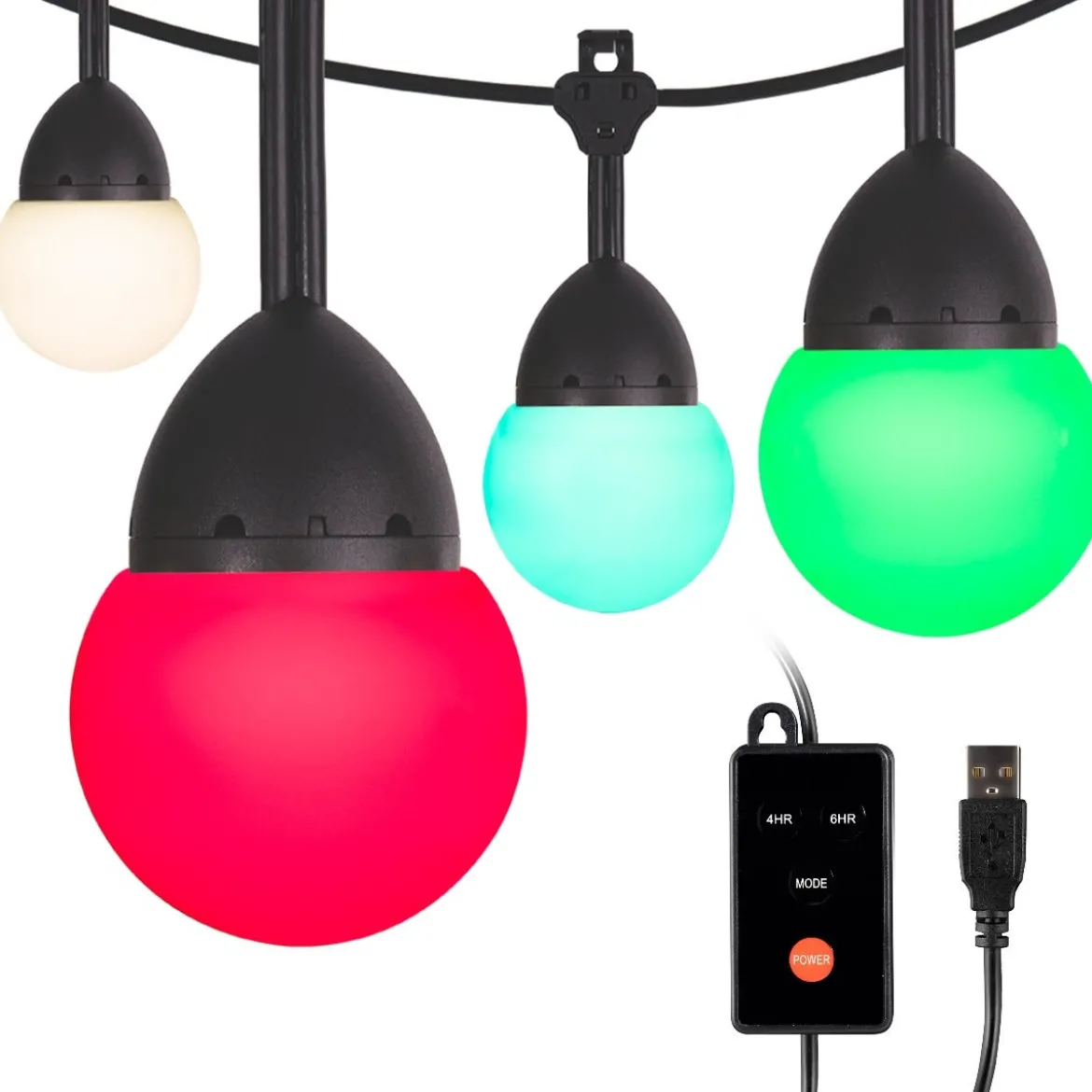 Enbrighten Bistro USB-Powered Color Changing LED Cafe Lights, 24 Bulbs, 24ft. Black Cord