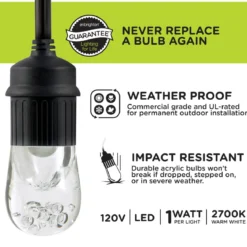 Enbrighten Classic LED Cafe Lights, 24 Bulbs, 48ft. Black Cord