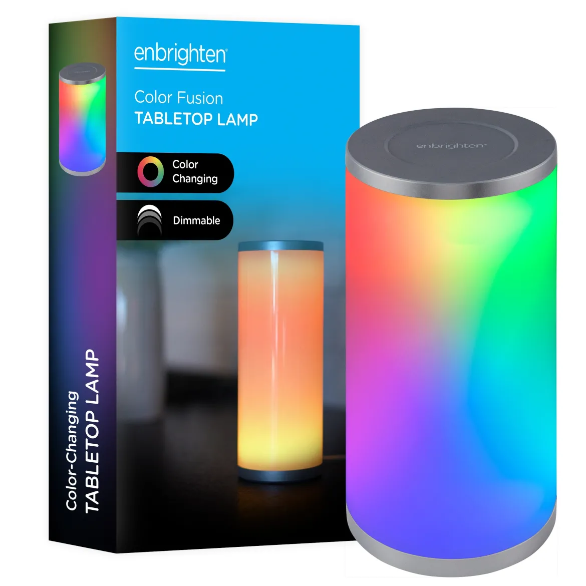 Enbrighten Color Fusion Dimmable Color Changing LED Tabletop Lamp, Silver