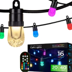 Enbrighten Ecoscapes Seasons Color-Changing LED Cafe Lights, 20 Bulbs, 40ft. Black Cord