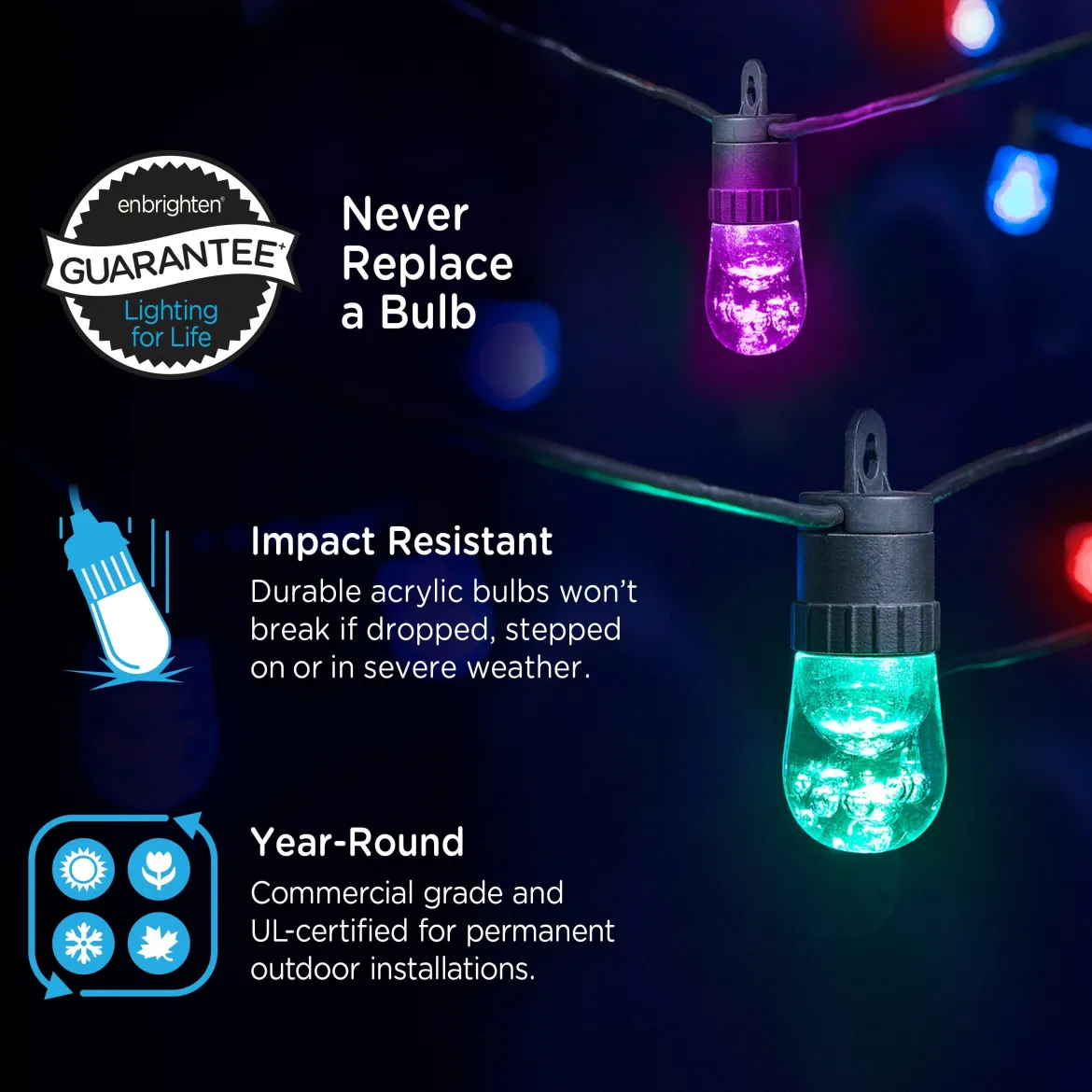 Enbrighten Ecoscapes Seasons Color-Changing LED Cafe Lights, 20 Bulbs, 40ft. Black Cord