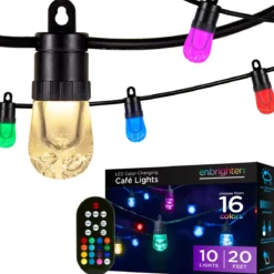 Enbrighten Ecoscapes Seasons Color-Changing LED Cafe Lights, 10 Bulbs, 20ft. Black Cord