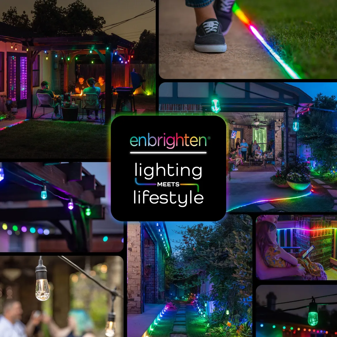 Enbrighten Ecoscapes Seasons Color-Changing LED Cafe Lights, 10 Bulbs, 20ft. Black Cord
