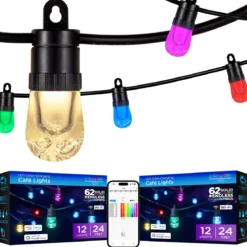 Enbrighten Ecoscapes WiFi VIBE Color-Changing LED Cafe Lights, 12 Bulbs, 24ft. Black Cord, 2 pack