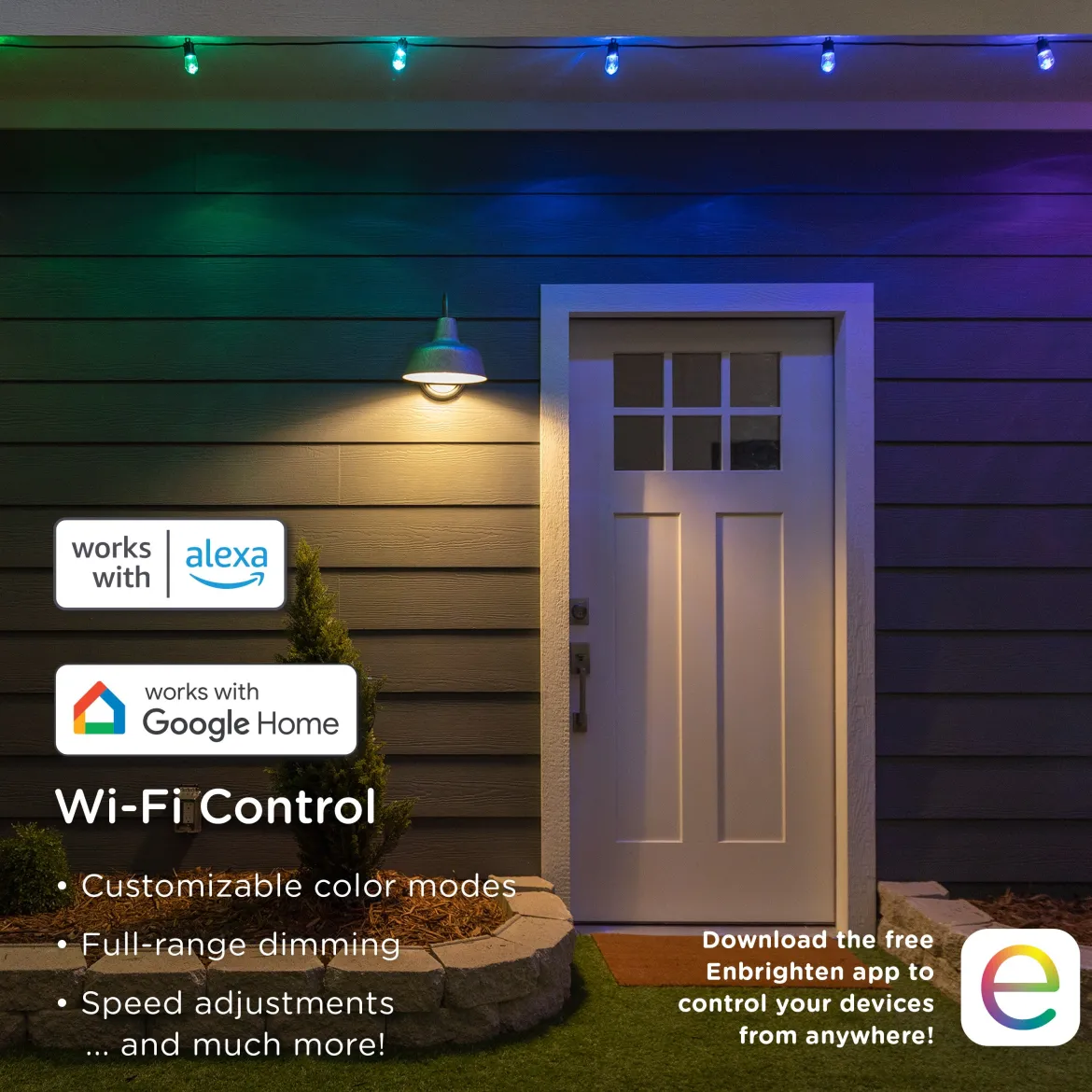 Enbrighten Ecoscapes WiFi VIBE Color-Changing LED Cafe Lights, 12 Bulbs, 24ft. Black Cord, 2 pack