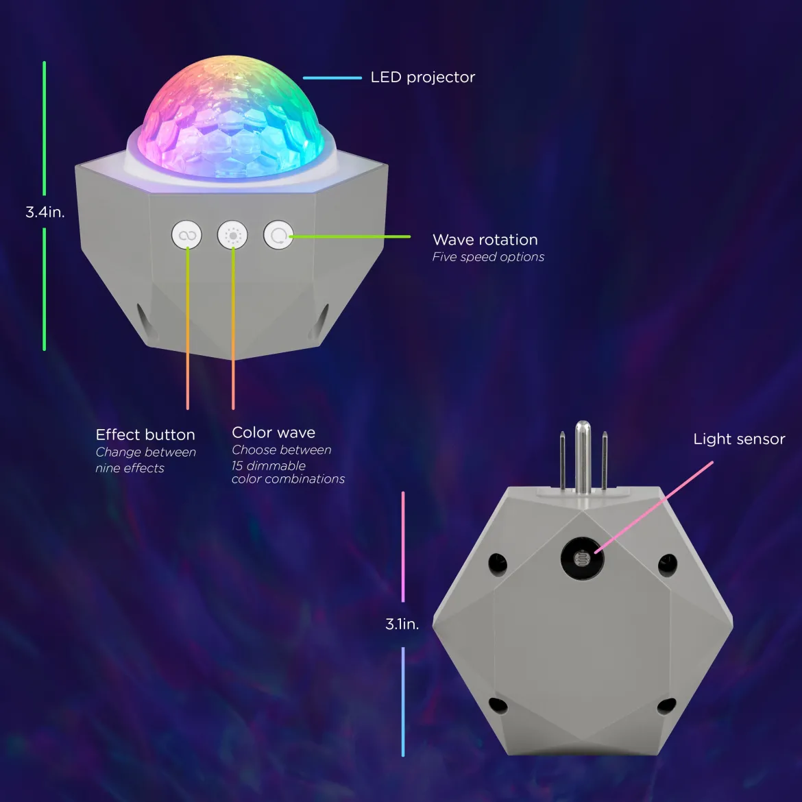 Enbrighten Galaxy Wave Plug-In Projector LED Night Light, White