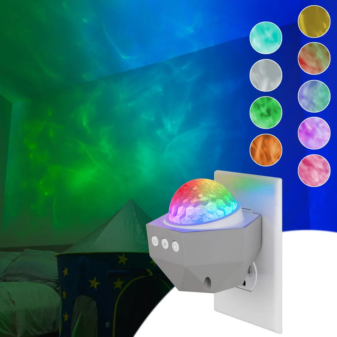Enbrighten Galaxy Wave Plug-In Projector LED Night Light, White
