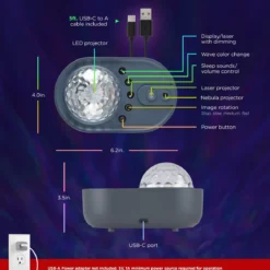 Enbrighten Galaxy Wave Projector LED Tabletop Night Light with Sound Effects, Gray