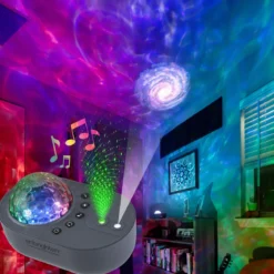 Enbrighten Galaxy Wave Projector LED Tabletop Night Light with Sound Effects, Gray