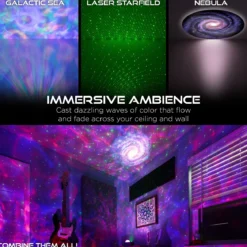 Enbrighten Galaxy Wave Projector LED Tabletop Night Light with Sound Effects, Gray