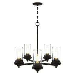 Enbrighten 5-Head Chandelier with LED Vintage Bulbs, Matte Black