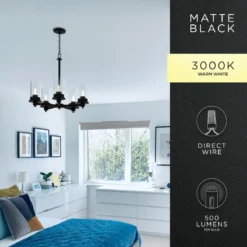 Enbrighten 5-Head Chandelier with LED Vintage Bulbs, Matte Black