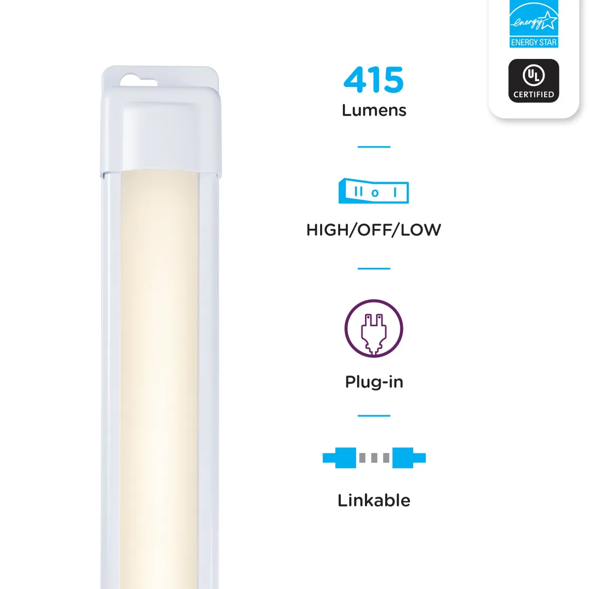 Enbrighten 12in. Plug-In LED Under Cabinet Light Fixture, White