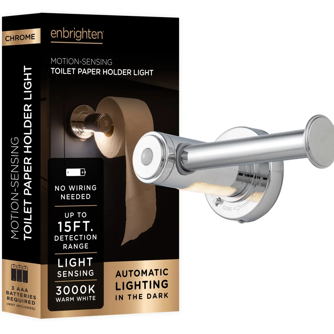 Enbrighten LED Motion Sensing Toilet Paper Holder Light, Chrome