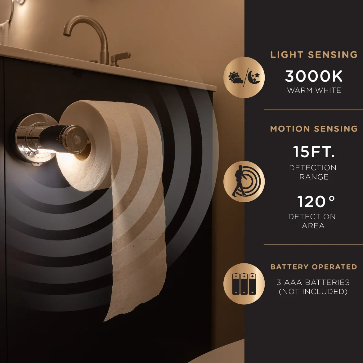Enbrighten LED Motion Sensing Toilet Paper Holder Light, Chrome