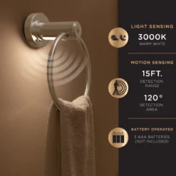 Enbrighten LED Motion Sensing Towel Ring Light, Brushed Nickel