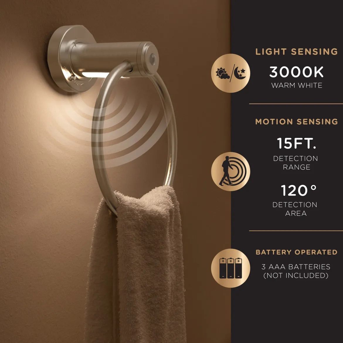 Enbrighten LED Motion Sensing Towel Ring Light, Brushed Nickel