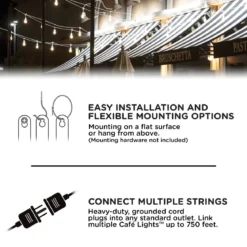 Enbrighten Light Bundle Classic LED Cafe Lights (6 Bulbs, 12ft. White Cord) and 6 Stainless Steel Cage Shades