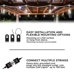Enbrighten Light Bundle Vintage LED Cafe Lights (6 Bulbs, 12ft. White Cord) and 6 Stainless Steel Cage Shades