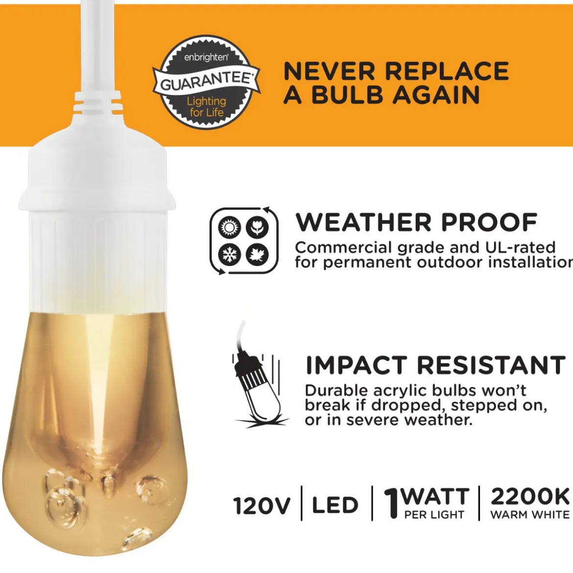 Enbrighten Light Bundle Vintage LED Cafe Lights (6 Bulbs, 12ft. White Cord) and 6 Stainless Steel Cage Shades