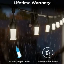 Enbrighten Modern Outdoor String Lights, 24ft, 12 Cylindrical Shatterproof Bulbs, Cool White