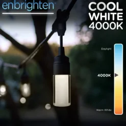 Enbrighten Modern Outdoor String Lights, 24ft, 12 Cylindrical Shatterproof Bulbs, Cool White