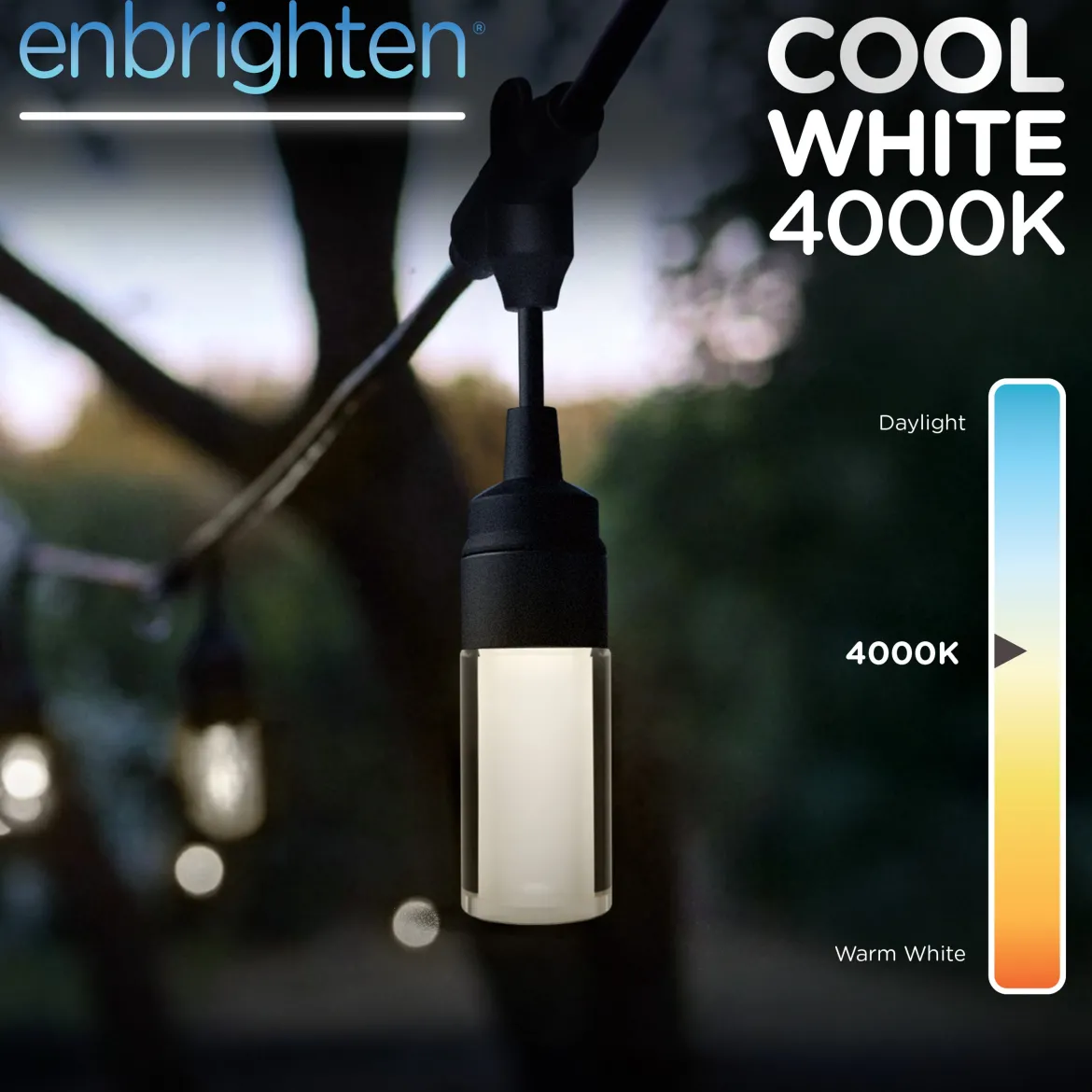 Enbrighten Modern Outdoor String Lights, 24ft, 12 Cylindrical Shatterproof Bulbs, Cool White