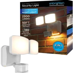 Enbrighten Outdoor 2-Head Motion-Sensing Security Light with LED Night Light, White