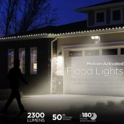 Enbrighten Outdoor 2-Head Motion-Sensing Security Light with LED Night Light, White