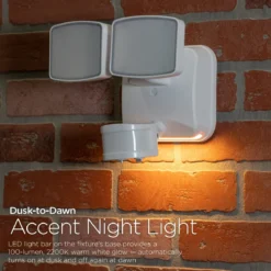 Enbrighten Outdoor 2-Head Motion-Sensing Security Light with LED Night Light, White