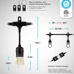 Enbrighten Seasons Color-Changing Classic LED Cafe Lights, 20 Bulbs, 40ft. Black Cord