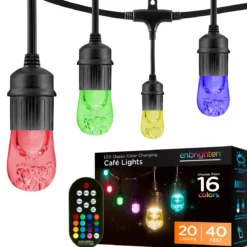 Enbrighten Seasons Color-Changing Classic LED Cafe Lights, 20 Bulbs, 40ft. Black Cord