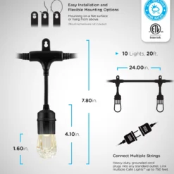 Enbrighten Seasons Color-Changing Classic LED Cafe Lights, 10 Bulbs, 20ft. Black Cord