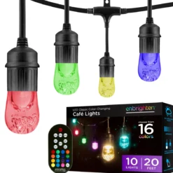 Enbrighten Seasons Color-Changing Classic LED Cafe Lights, 10 Bulbs, 20ft. Black Cord