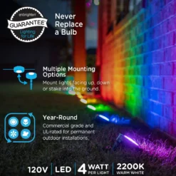 Enbrighten Seasons Color Changing LED Landscape Lights, 6 Lights, 50 ft. Black Cord