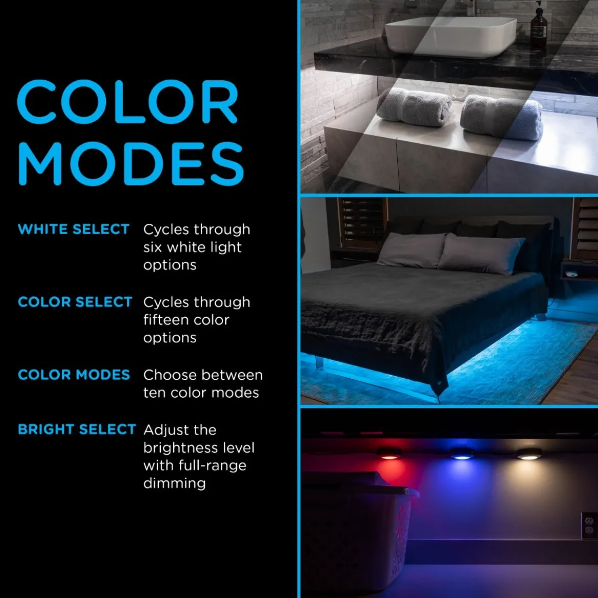 Enbrighten Spectrum Indoor Color-Changing LED Puck Lights, 3 Lights, Up to 18in. Black Cord