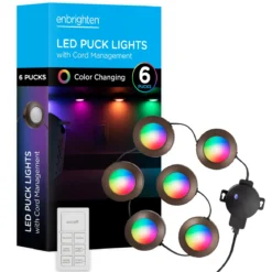 Enbrighten Spectrum Indoor Color-Changing LED Puck Lights, 6 Lights, Up to 18in. Black Cord