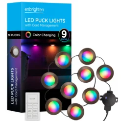 Enbrighten Spectrum Indoor Color-Changing LED Puck Lights, 9 Lights, Up to 18in. Black Cord