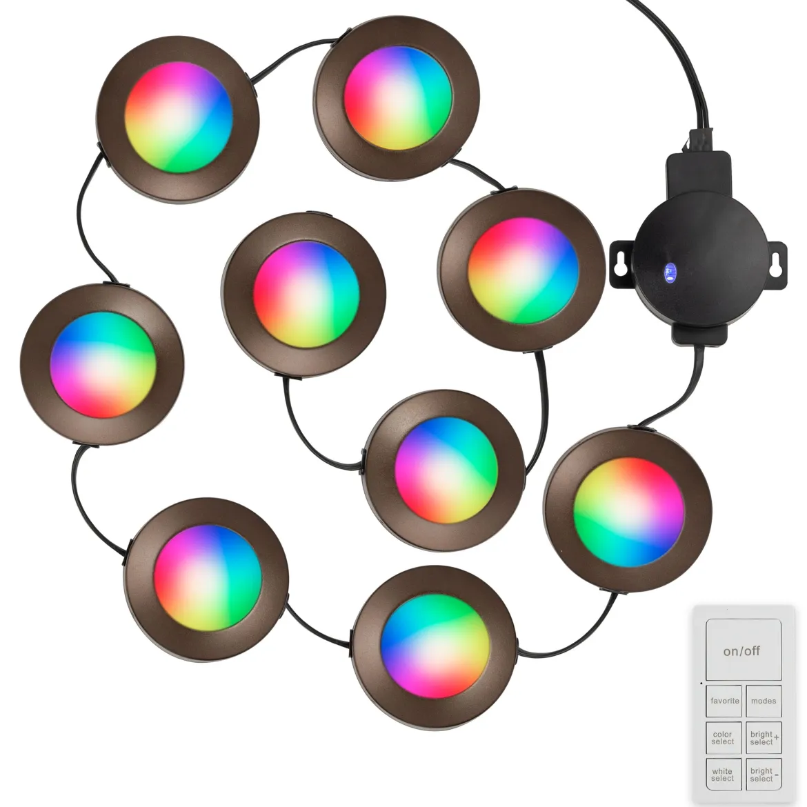Enbrighten Spectrum Indoor Color-Changing LED Puck Lights, 9 Lights, Up to 18in. Black Cord