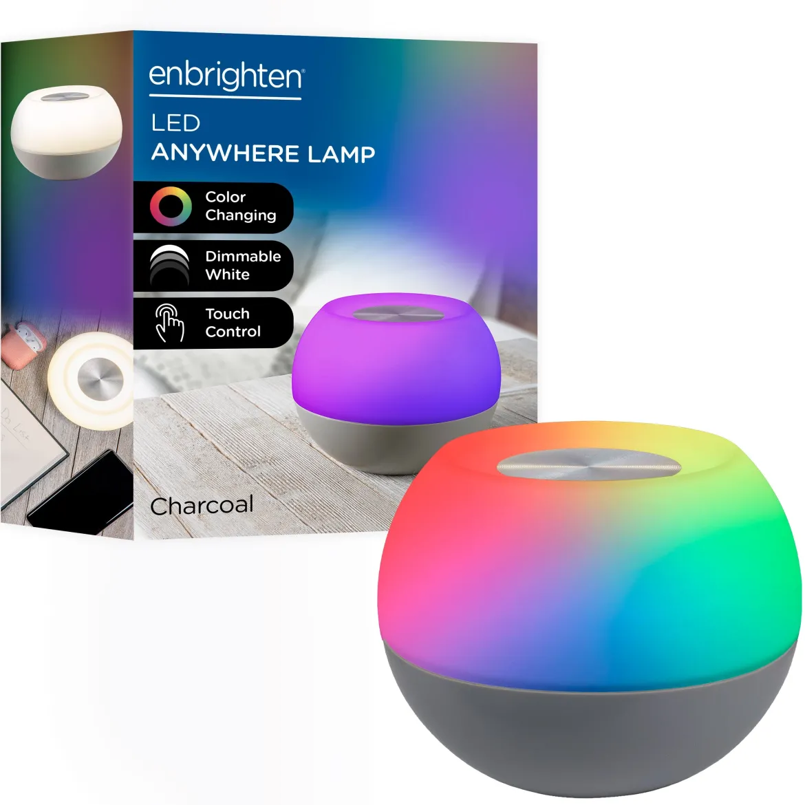 Enbrighten USB-Powered Color-Changing Tabletop LED Mini Bowl Night Light, Gray
