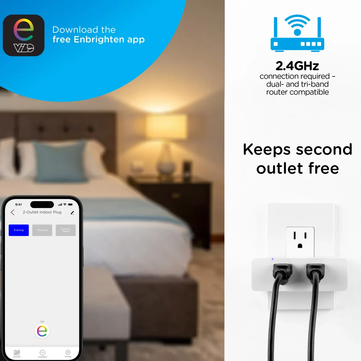 Enbrighten Vibe Indoor Dual-Outlet Wi‑Fi Matter Smart Plug