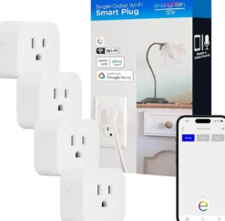 Enbrighten VIBE Indoor Single-Outlet Wi‑Fi Matter Smart Plug, 4 Pack