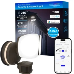 Enbrighten VIBE Outdoor 2-Head Motion-Sensing Back Lit WiFi LED Security Light, Bronze