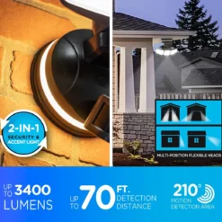Enbrighten VIBE Outdoor 3-Head Motion-Sensing Back Lit WiFi LED Security Light, Bronze