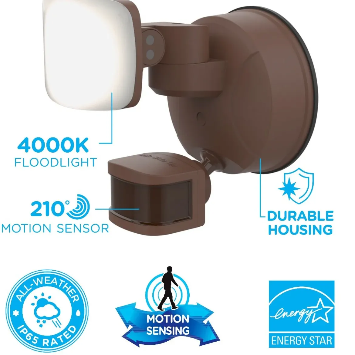 Enbrighten VIBE Outdoor Single-Head Motion-Sensing WiFi LED Security Light, Bronze