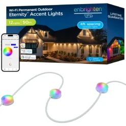 Enbrighten VIBE WiFi Color-Changing Permanent Outdoor Eternity Accent Lights, 12 Lights, 50ft. White Cord